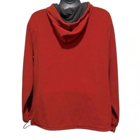 ❤️ 2/$11 Y2K Izod Jeans Waffle Knit Red Orange Fleece Hoodie Mens Large - Picture 3 of 9
